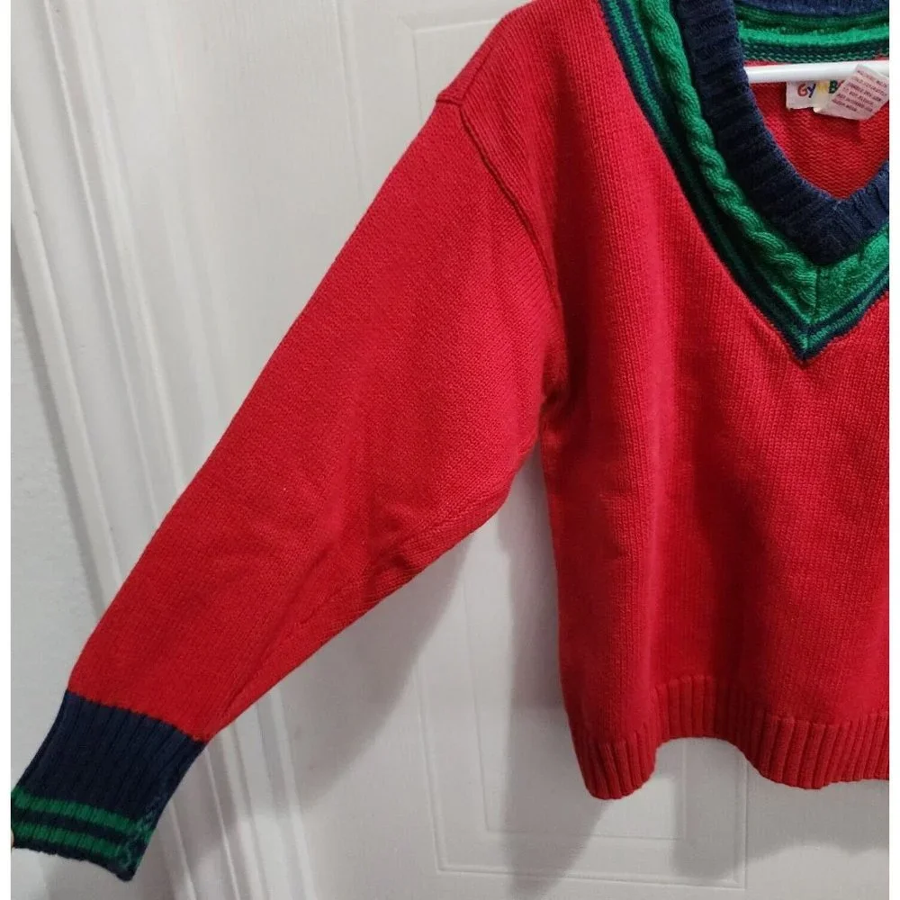 Vintage Gymboree Retro Long Sleeve Knit Pullover Sweater Rainbow Tag Red‎ Size L